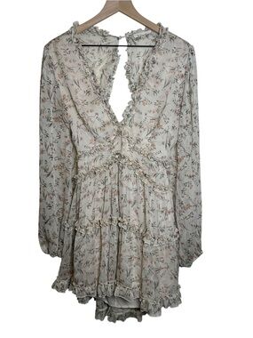 The Vintage Shop Floral Ruffle Short Mini Dress Large Fairy Boho Romantic Pink